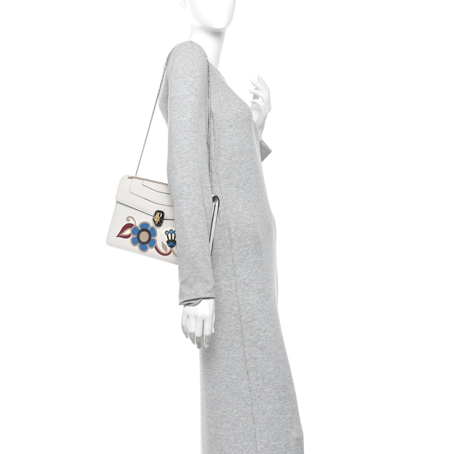 Bulgari Calfskin Serpenti Forever Floral Crossbody Bag White Agate Multicolor 2 of 9
