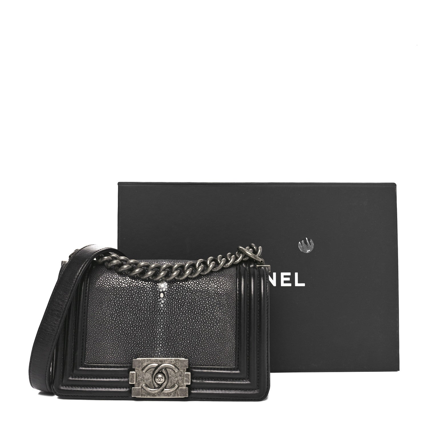 Chanel Galuchat Stingray Small Boy Flap Black Silver 11 of 12