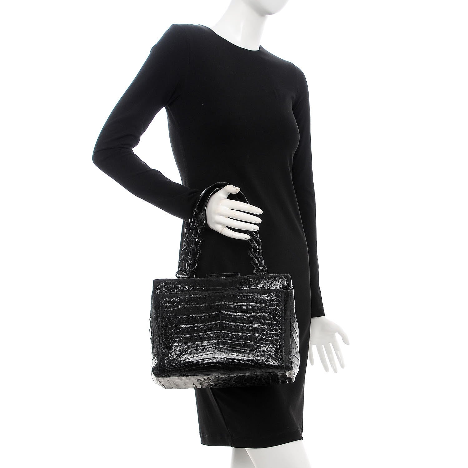 Nancy Gonzalez Glossy Crocodile Chain Tote Black 2 of 15