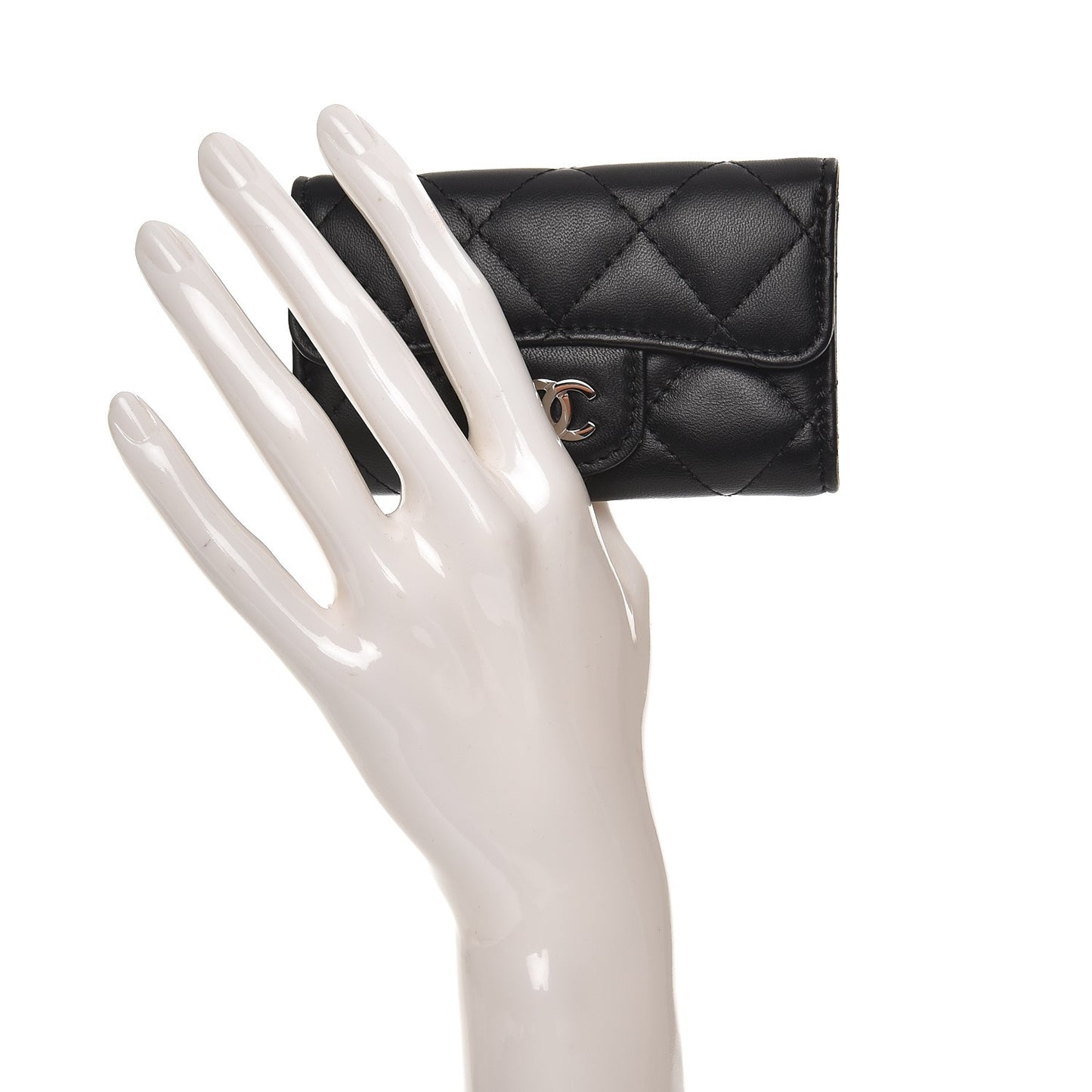 Lambskin Quilted 6 Key Holder Black