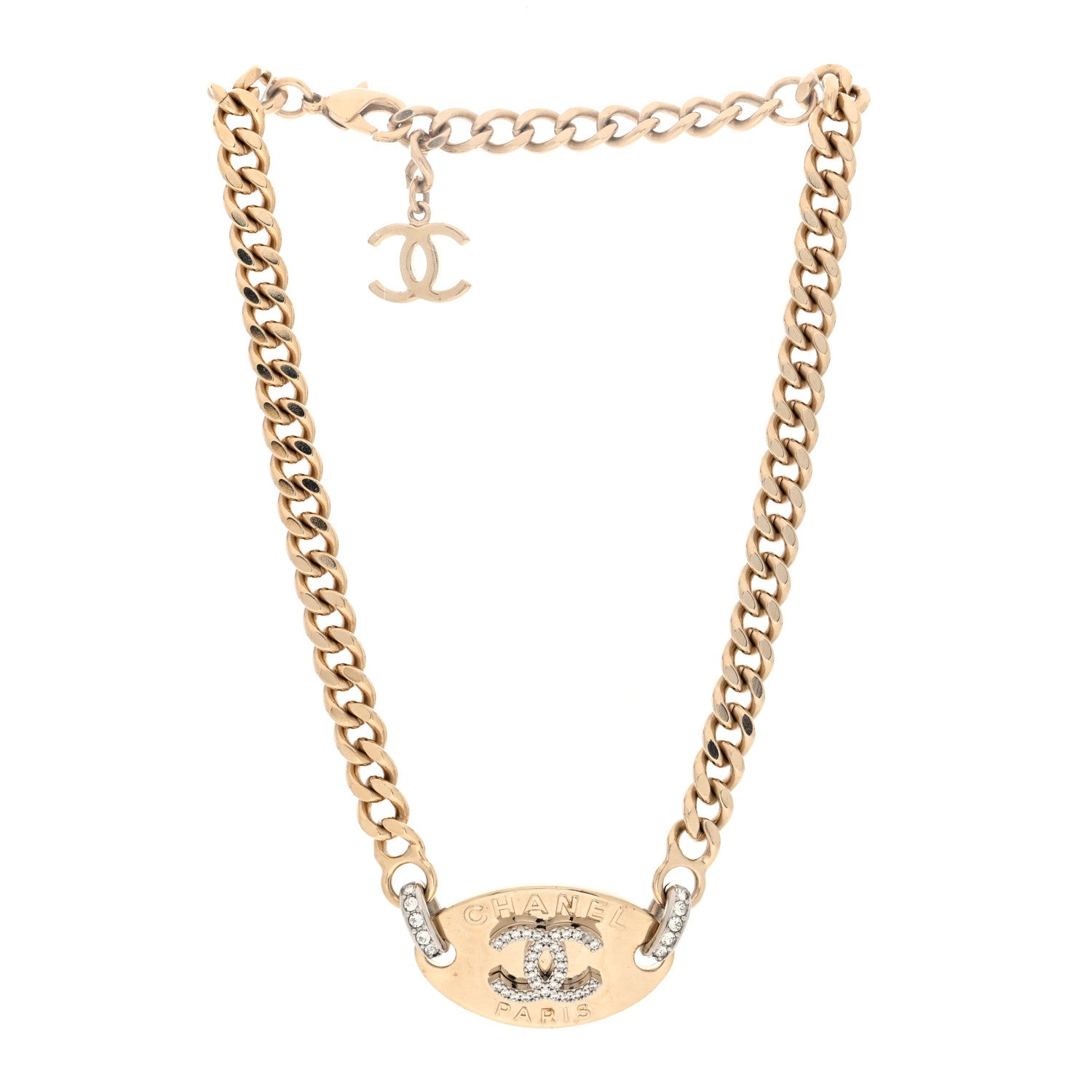 Chanel Crystal CC Oval Choker Necklace Gold 3 of 4