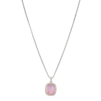 David Yurman Sterling Silver Pave Diamond Rose Quartz 12mm Noblesse Pendant Necklace 1 of 6