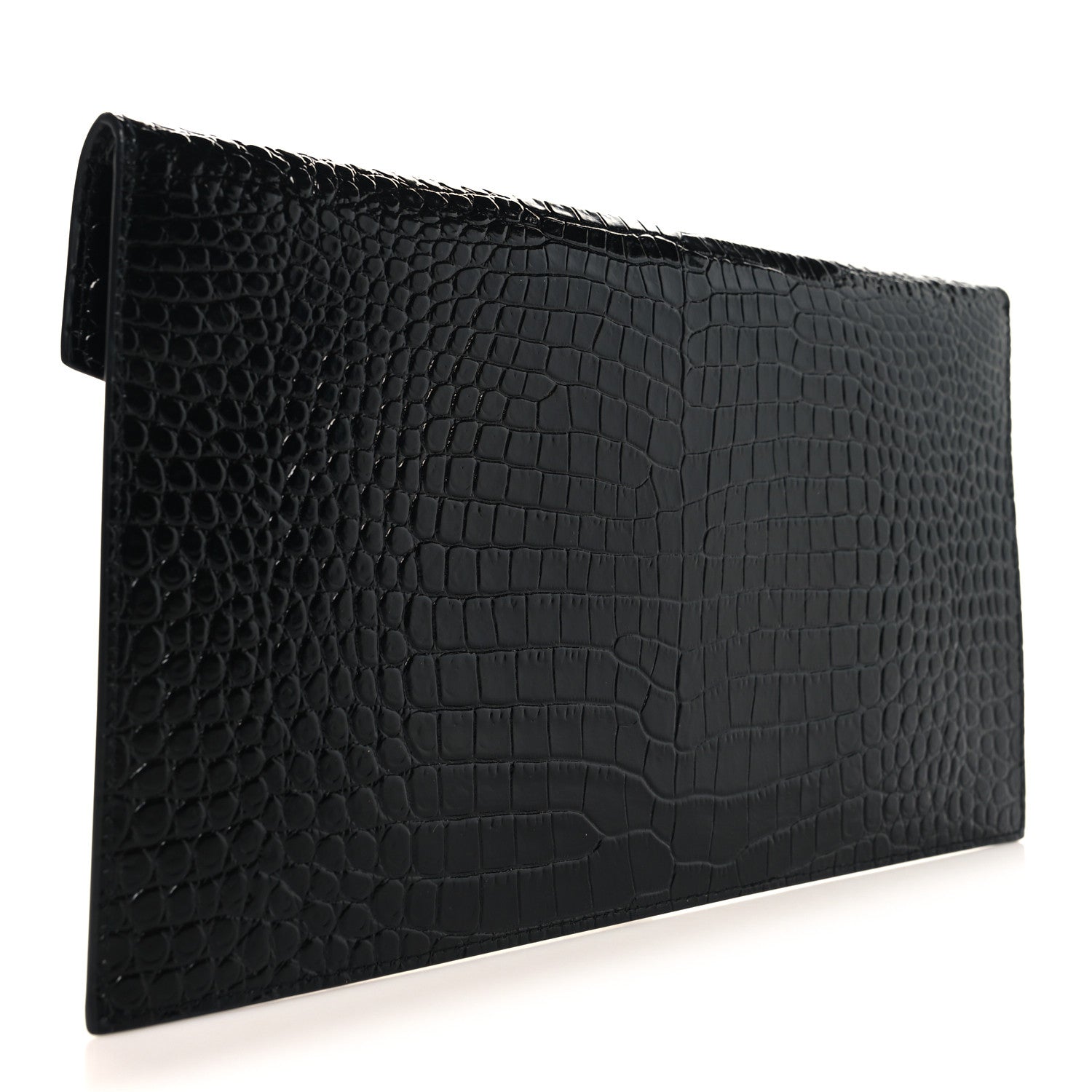 Saint Laurent Calfskin Crocodile Embossed Uptown Monogram Pouch Black 3 of 7