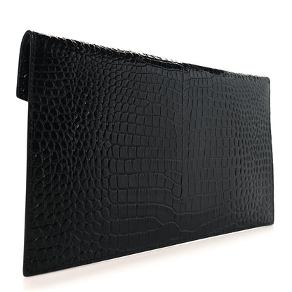 Saint Laurent Calfskin Crocodile Embossed Uptown Monogram Pouch Black 3 of 7