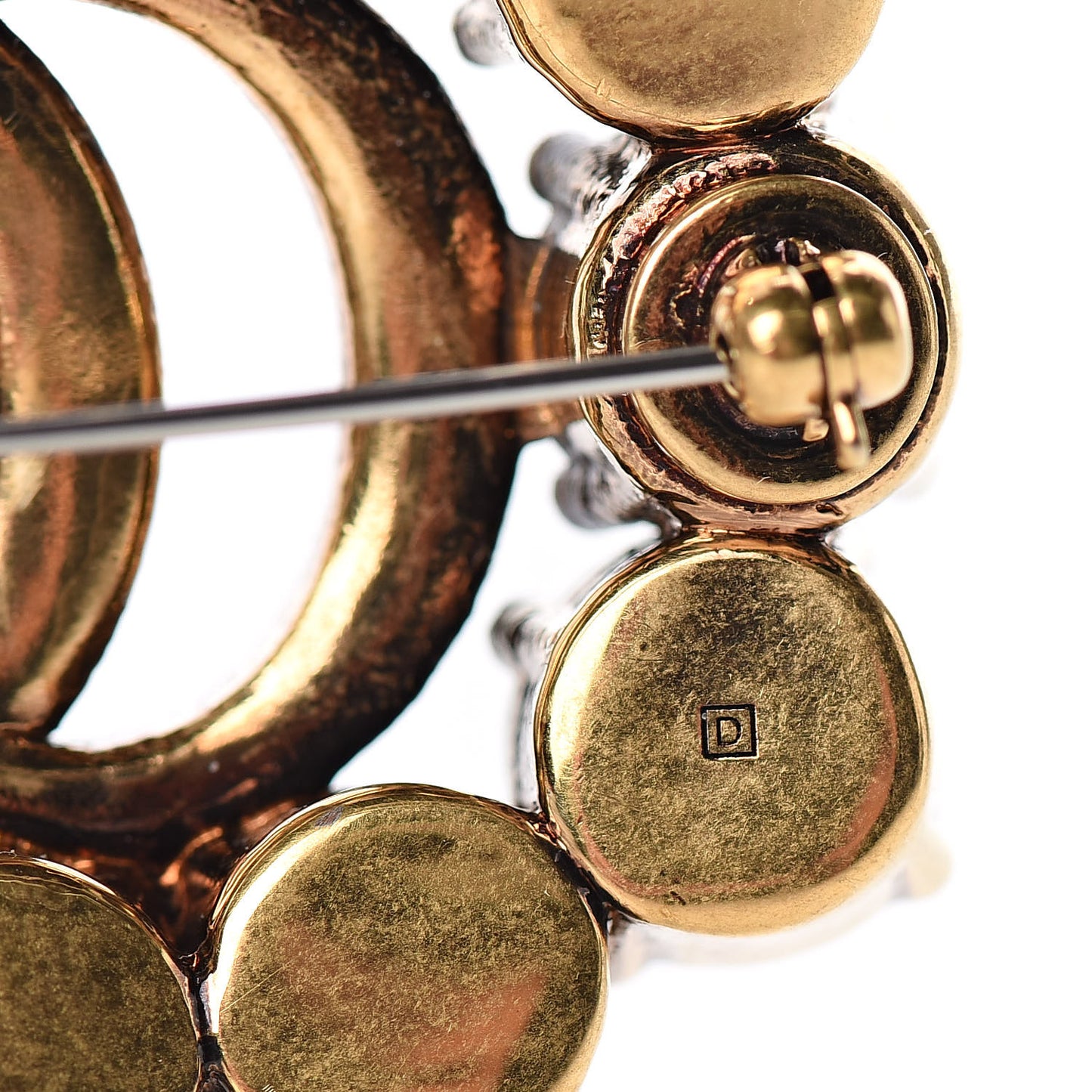 Metal Crystal Double G Brooch Aged Gold