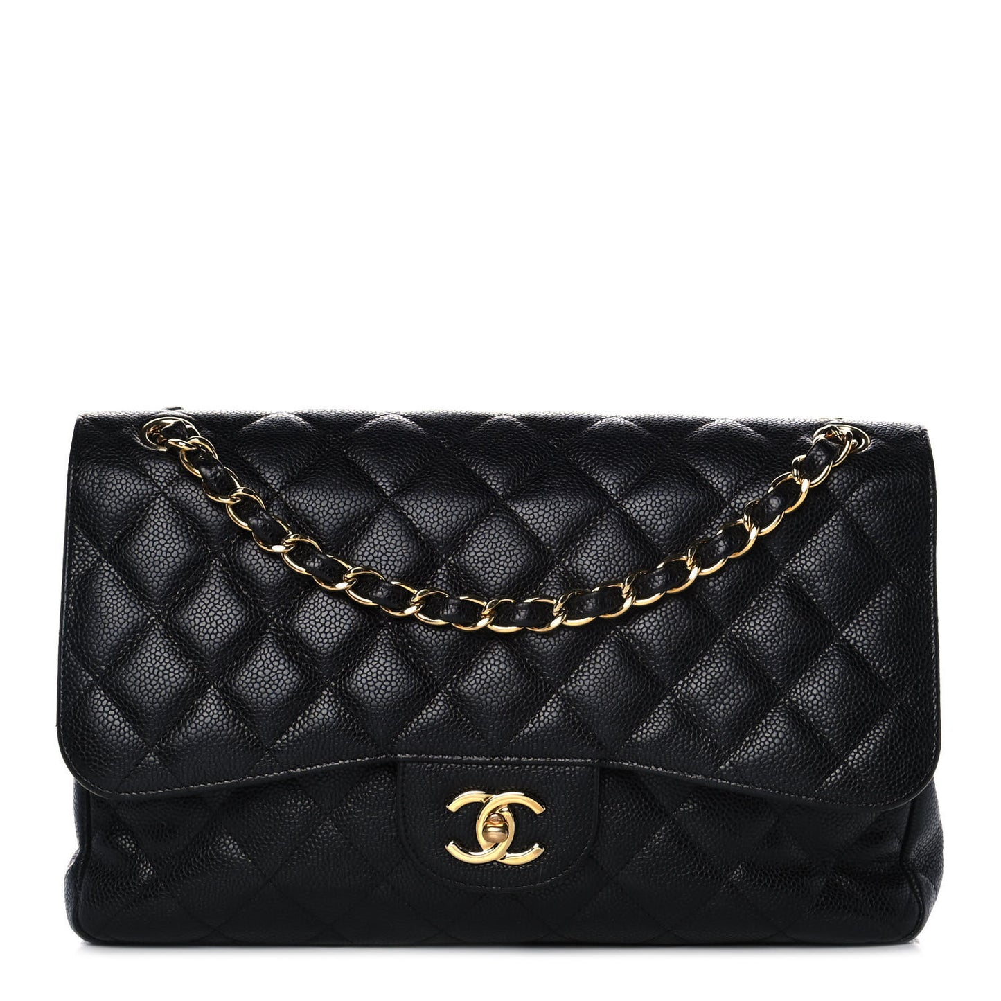 Caviar Quilted Jumbo Double Flap Black