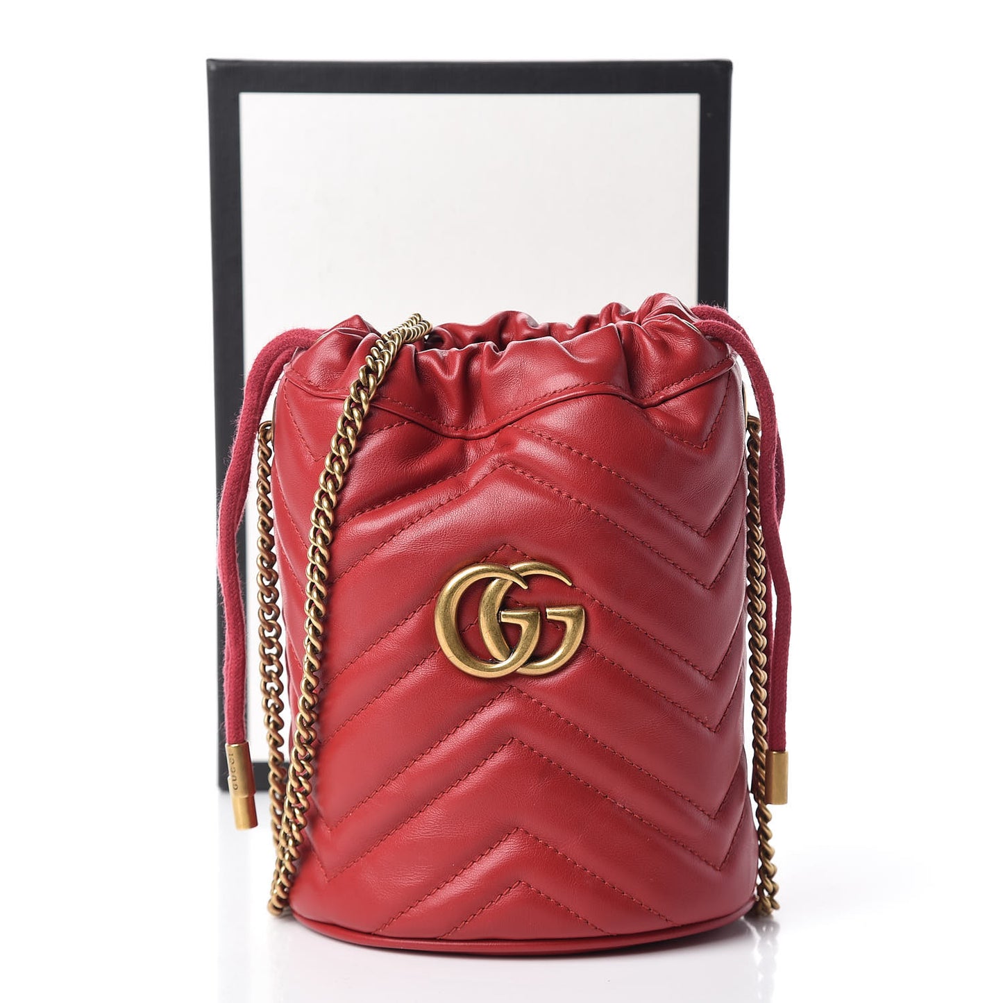 Calfskin Matelasse Mini GG Marmont 2.0 Bucket Bag Hibiscus Red
