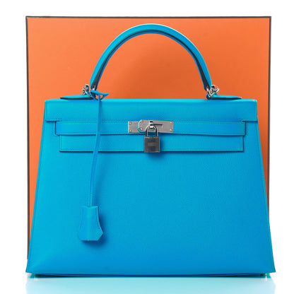 Hermes Epsom Kelly Sellier 32 Bleu Frida 11 of 11