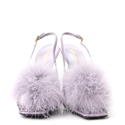 Saint Laurent Crepe Satin Blanco Feathered Sandals 38 Poly Grey 3 of 11
