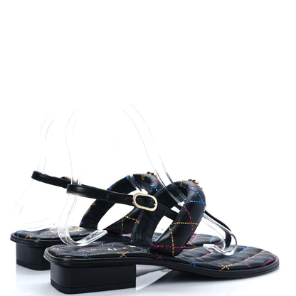 Chanel Lambskin Crystal Rainbow Stitched CC Thong Sandals 35.5 Black 4 of 7