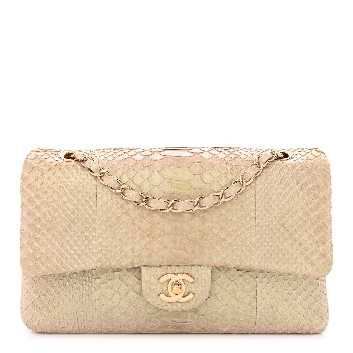 Chanel Metallic Snakeskin Medium Double Flap Light Beige 1 of 11