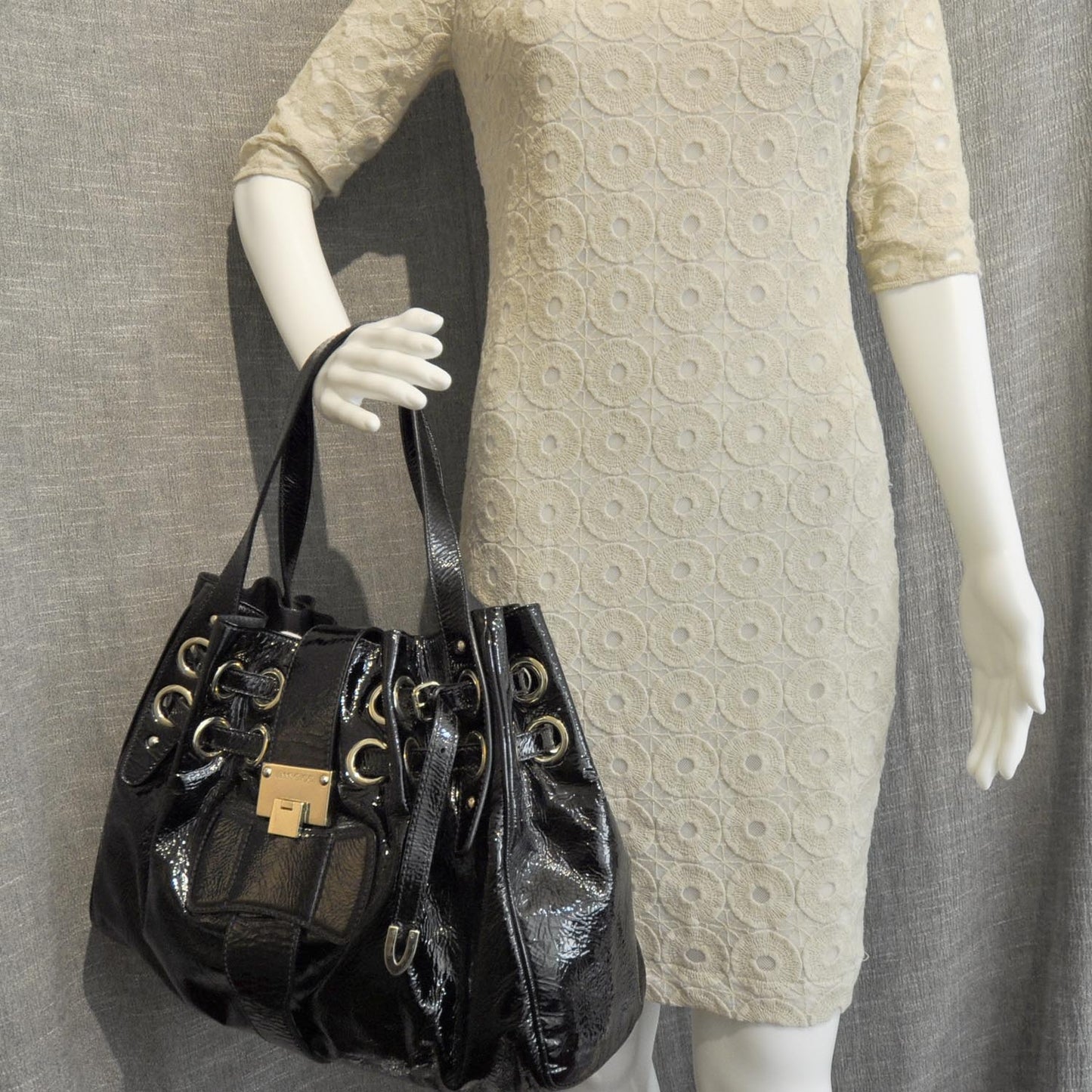 Crushed Patent Riki Bag Black