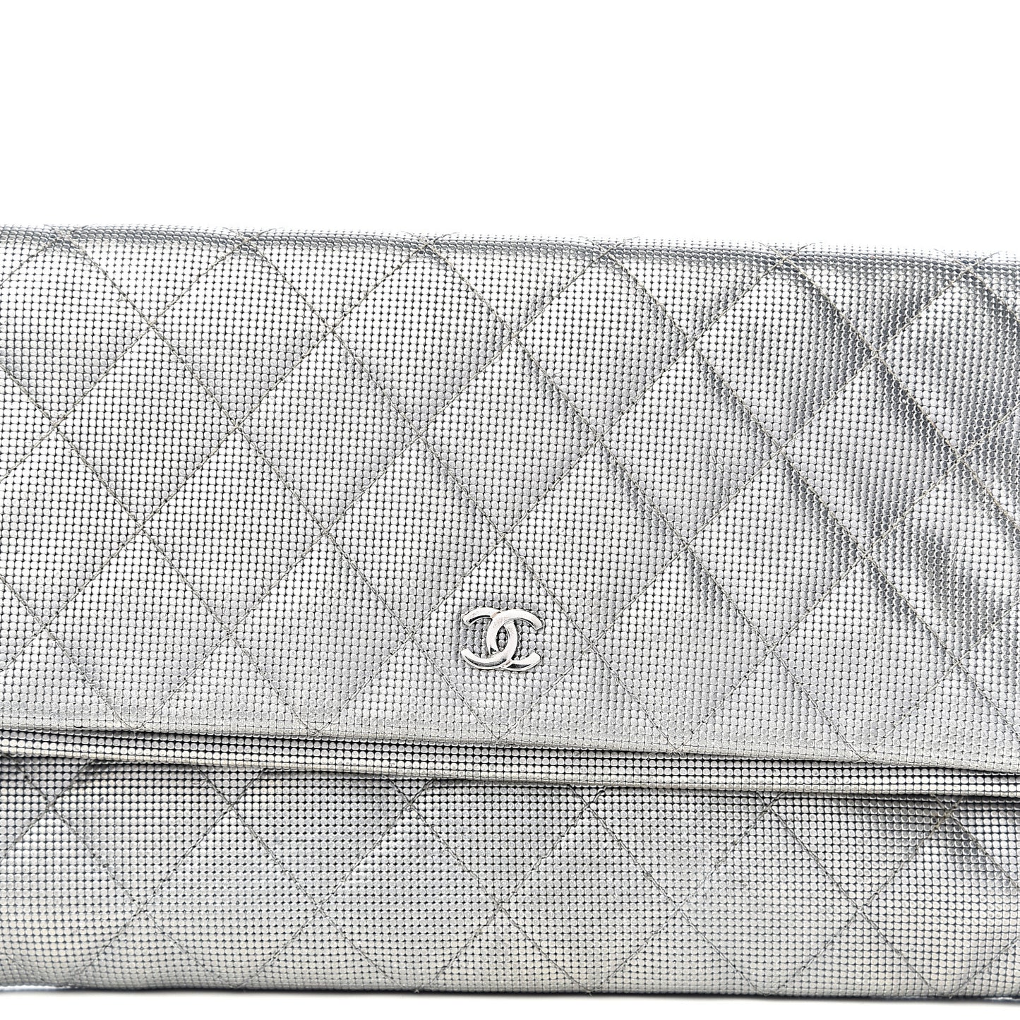 Metallic Calfskin Quilted Pixel Effect CC Beauty Clutch Silver