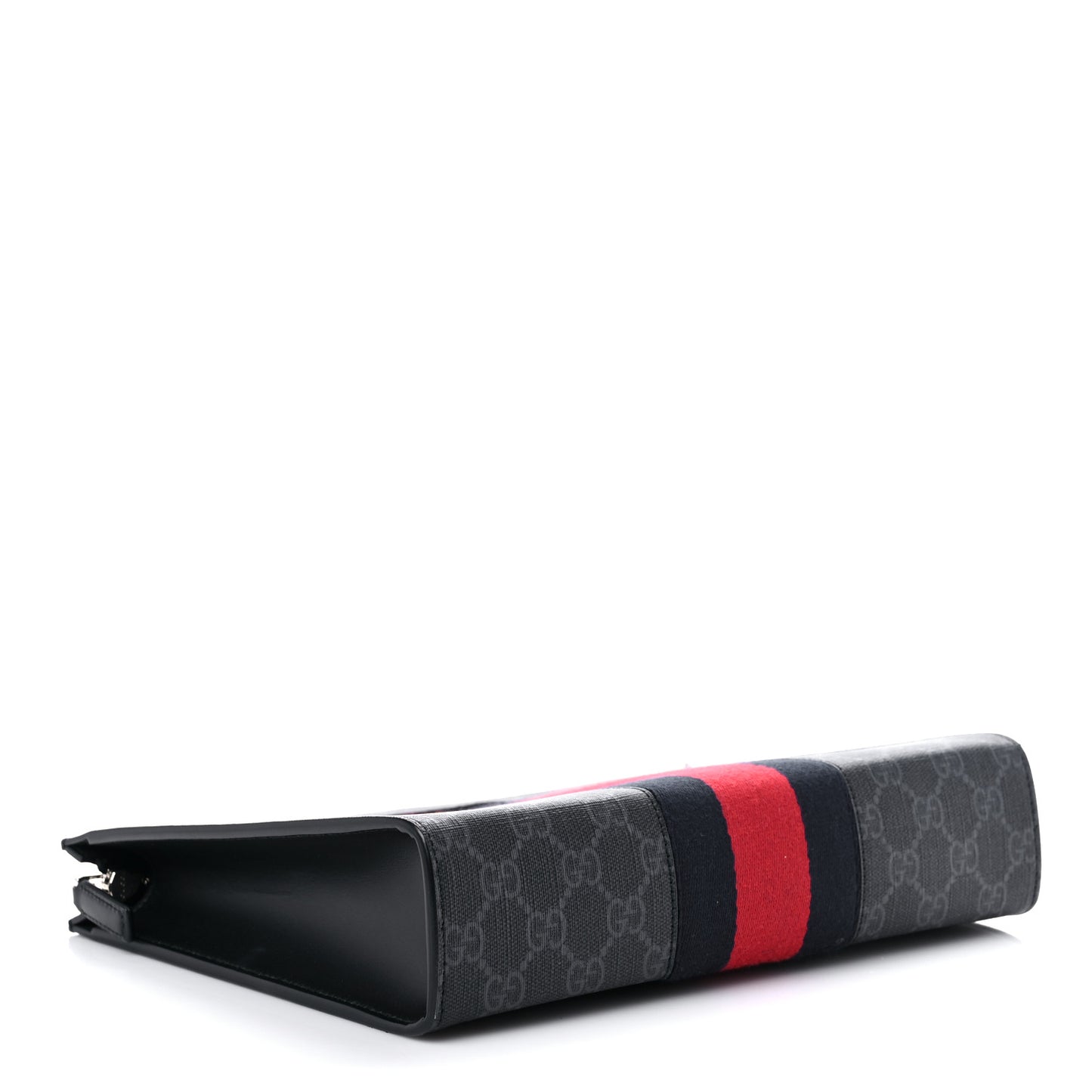GG Supreme Monogram Selleria Calfskin Web New Web Cosmetic Case Black