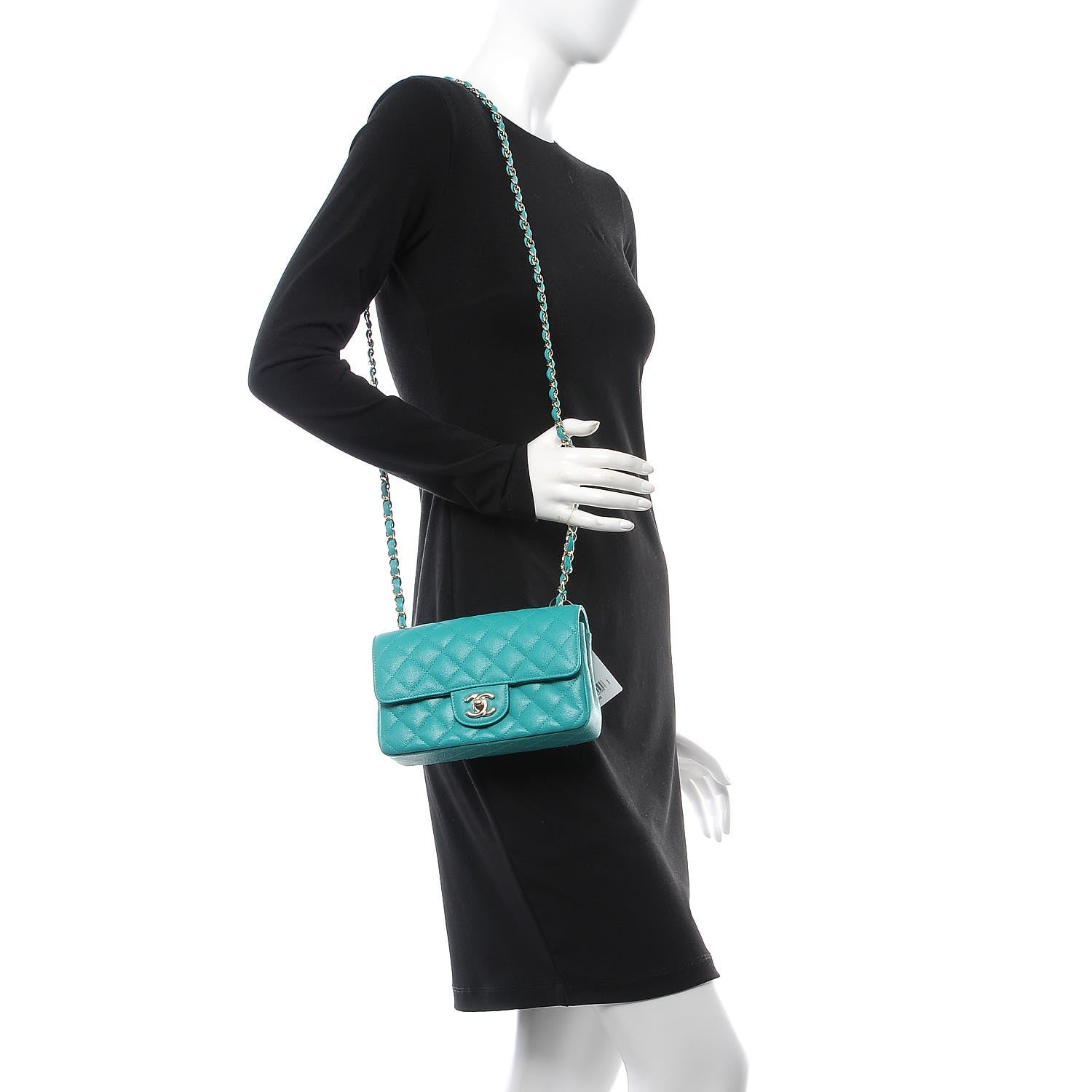 Chanel Caviar Quilted Mini Rectangular Flap Turquoise 2 of 8