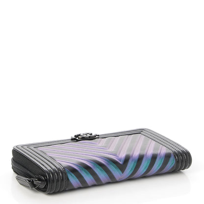 Chanel Calfskin Painted Chevron Embossed Small Boy Zip Wallet Black 4 of 9