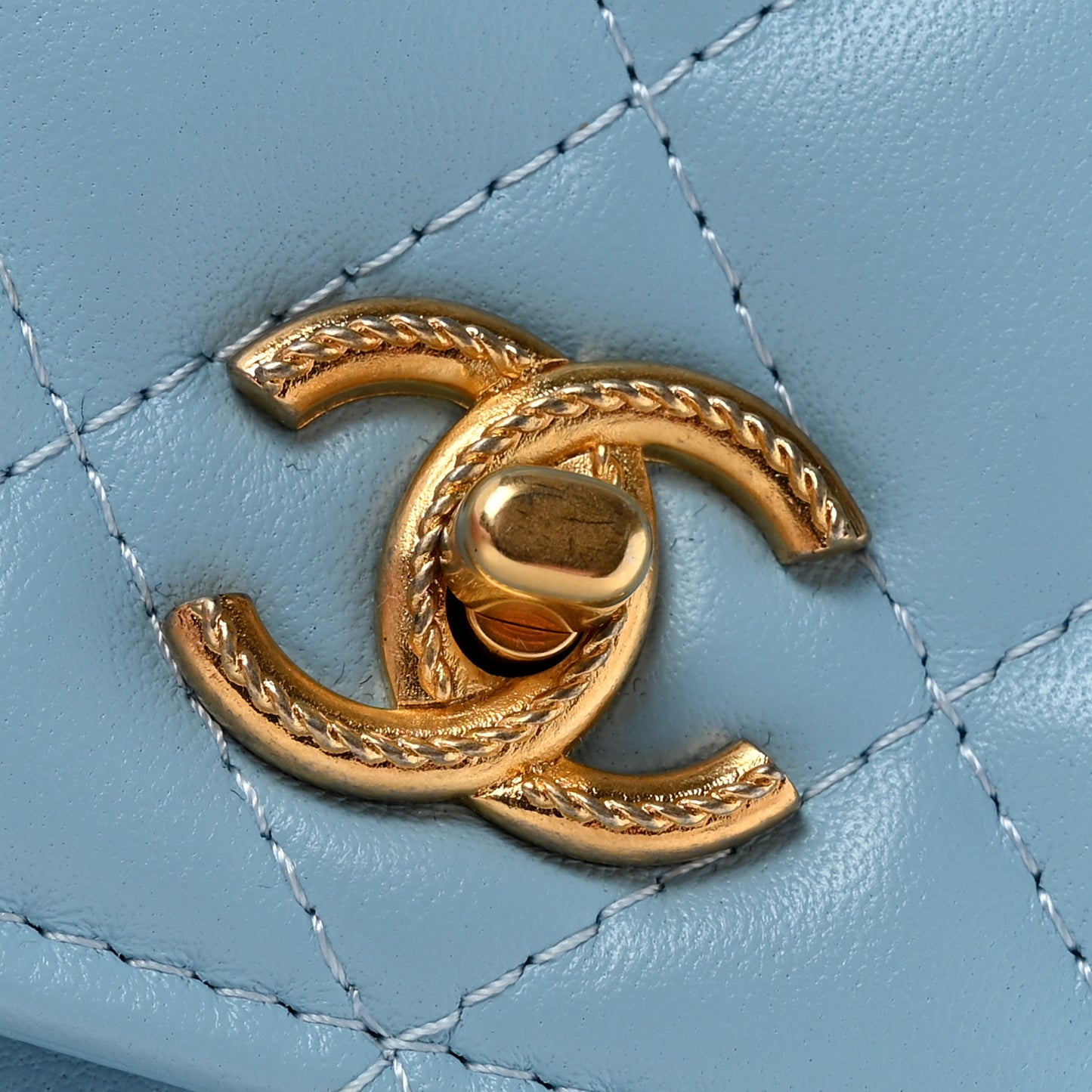 Lambskin Quilted Metal Twist Top Handle Wallet On Chain WOC Blue