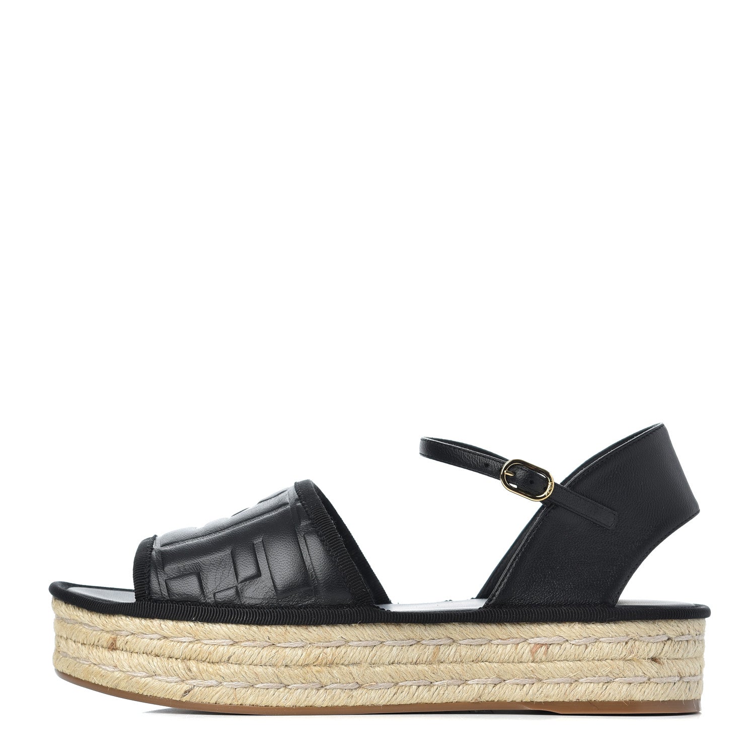 Fendi Nappa FF Embossed Espadrille Platform Sandals 37 Black 1 of 12