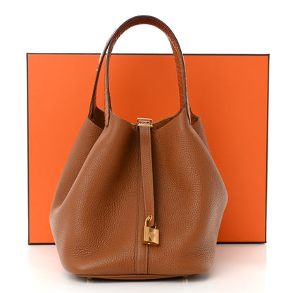 Hermes Taurillon Clemence Matte Alligator Picotin Lock Touch 22 MM Gold 9 of 9
