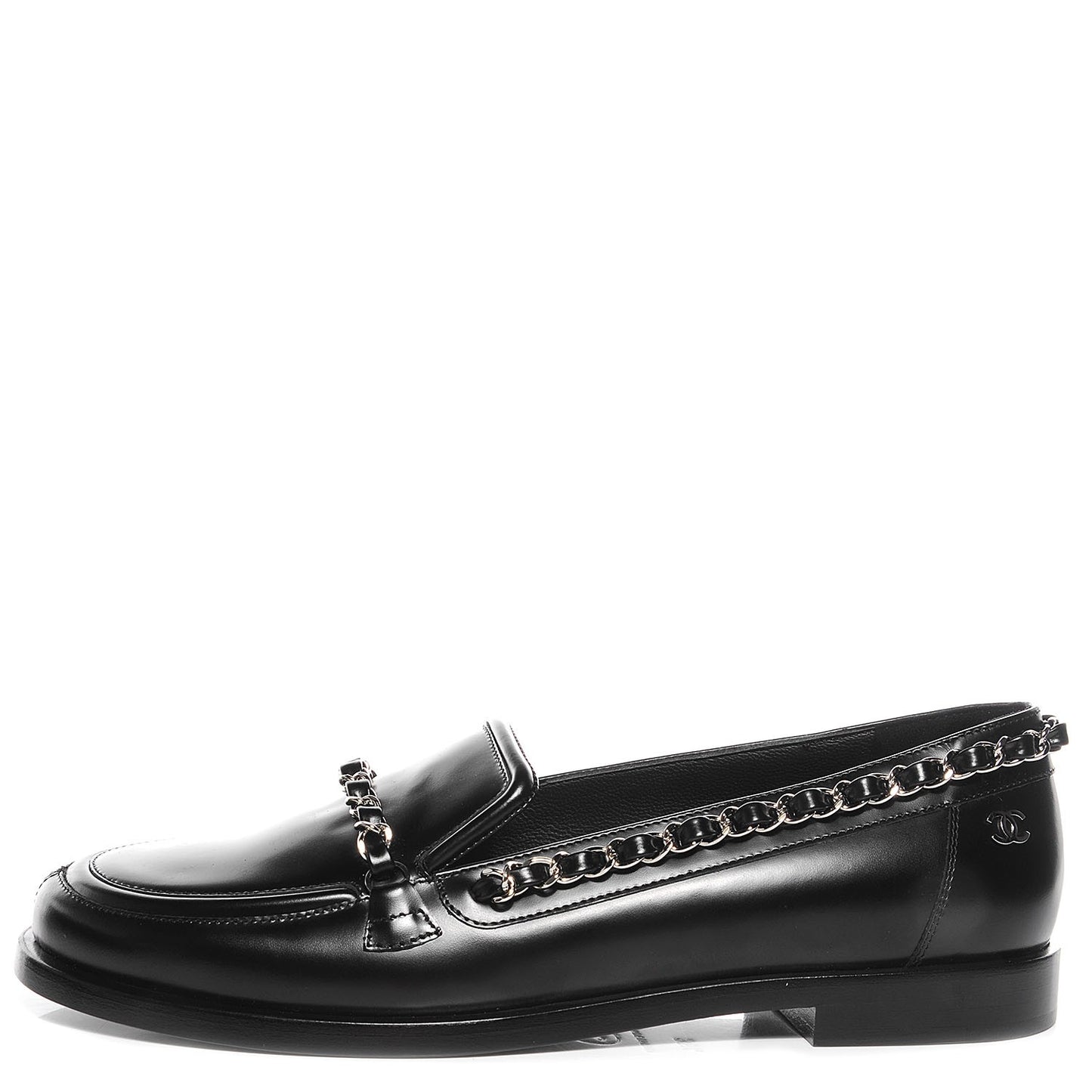 Leather Chain Loafers 36.5 Black