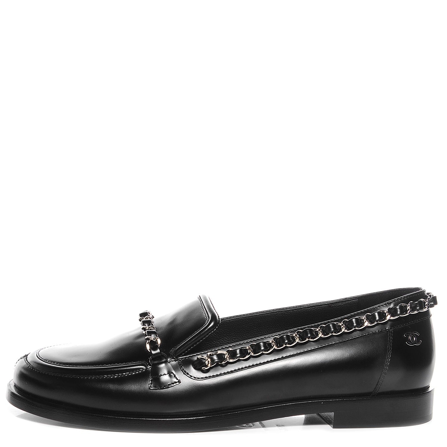 Chanel Leather Chain Loafers 36.5 Black 1 of 10