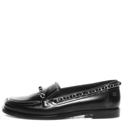 Chanel Leather Chain Loafers 36.5 Black 1 of 10