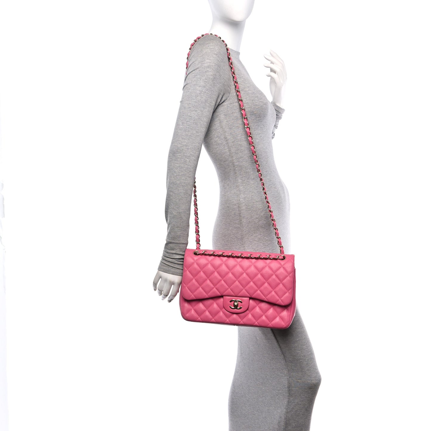 Caviar Quilted Jumbo Double Flap Pink