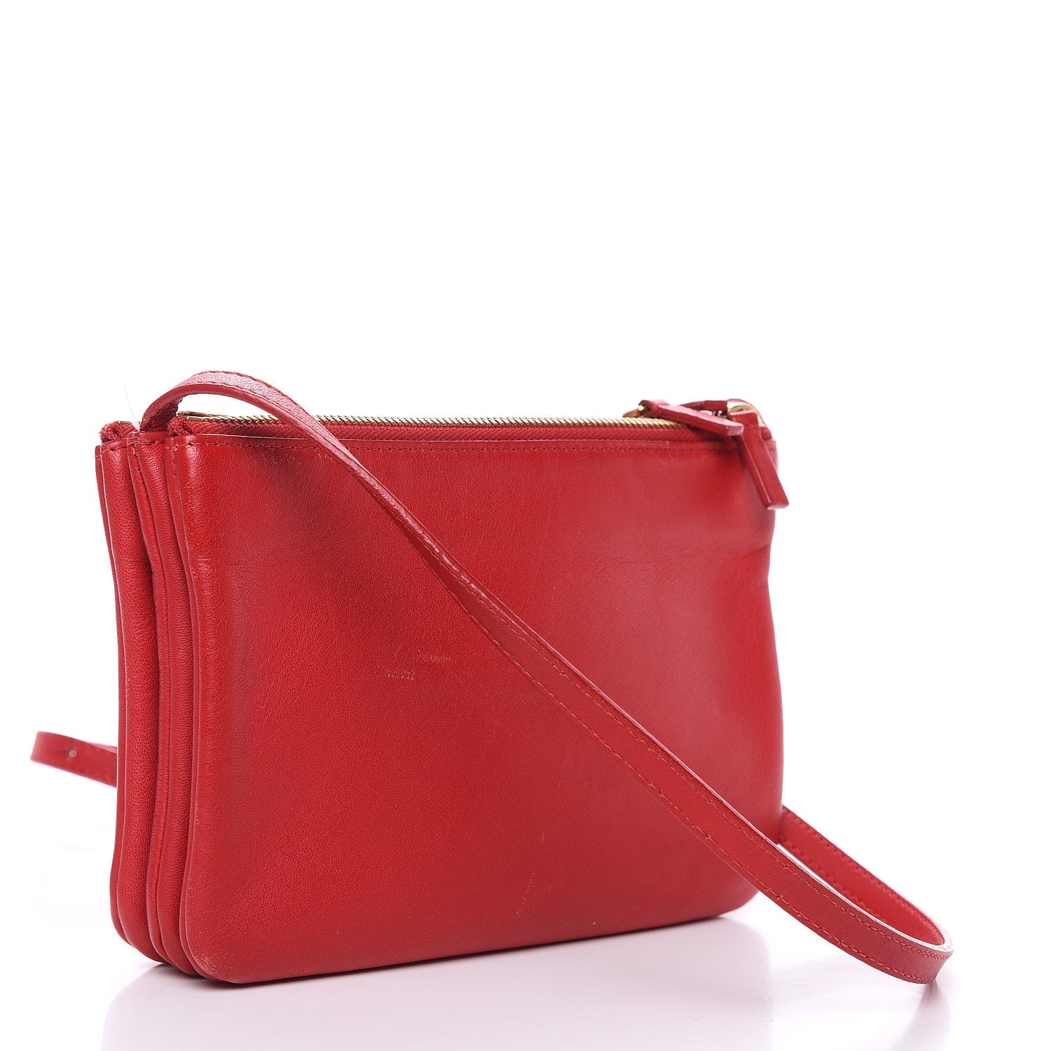 Celine Lambskin Small Trio Crossbody Bag Red 3 of 18