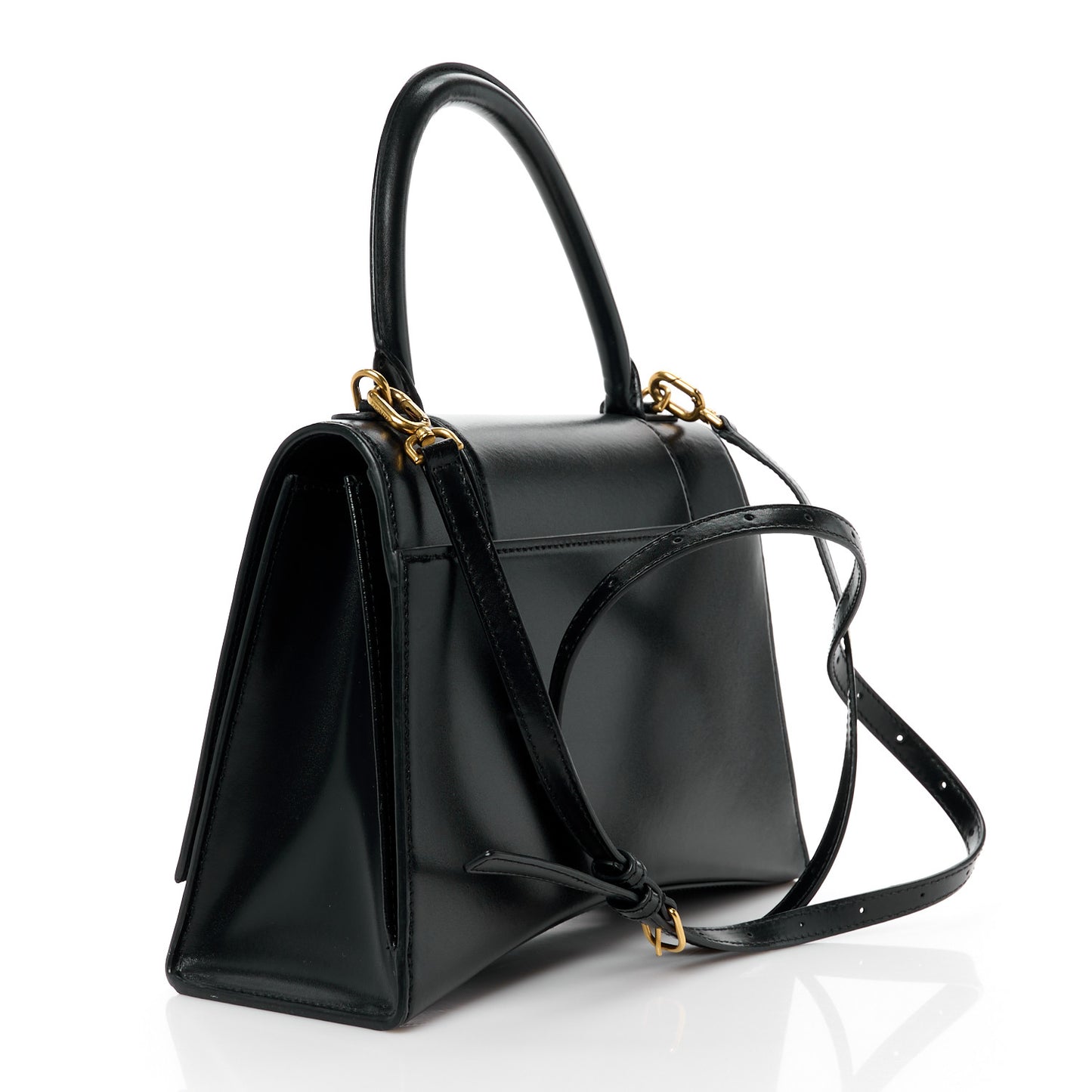 Shiny Box Calfskin Medium Hourglass Top Handle Bag Black