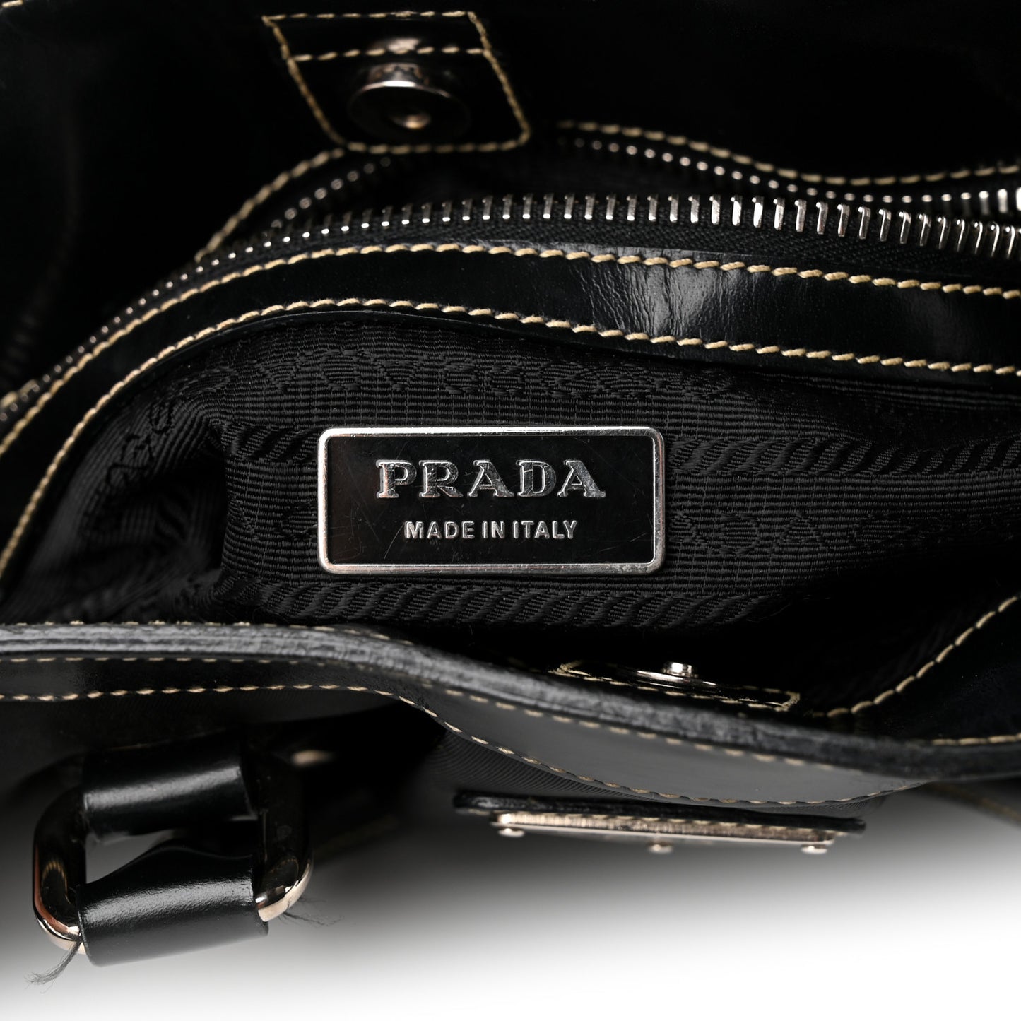 Tessuto Nylon Calfskin Flat Messenger Bag Black