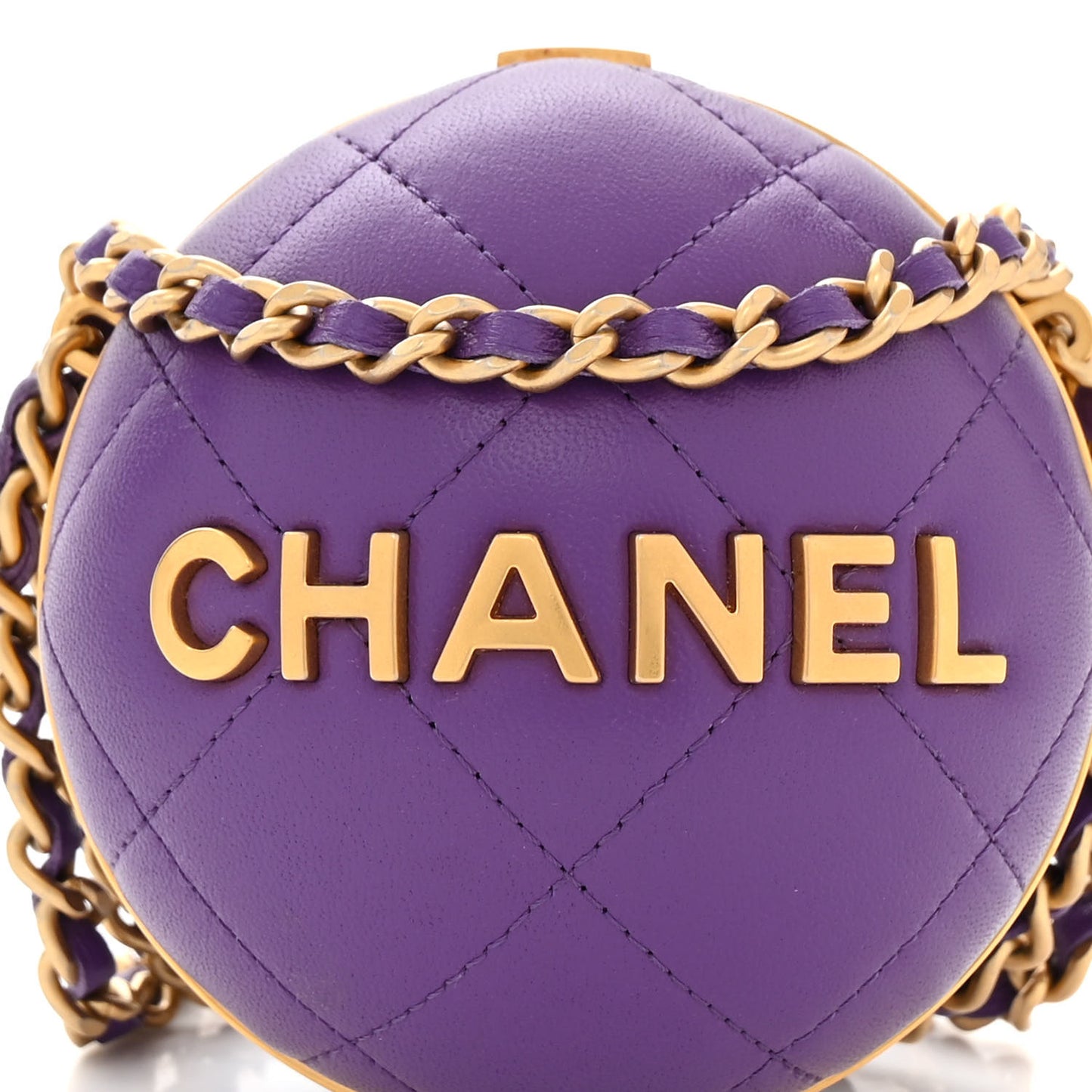 Lambskin CC Minaudiere Sphere Chain Clutch Purple