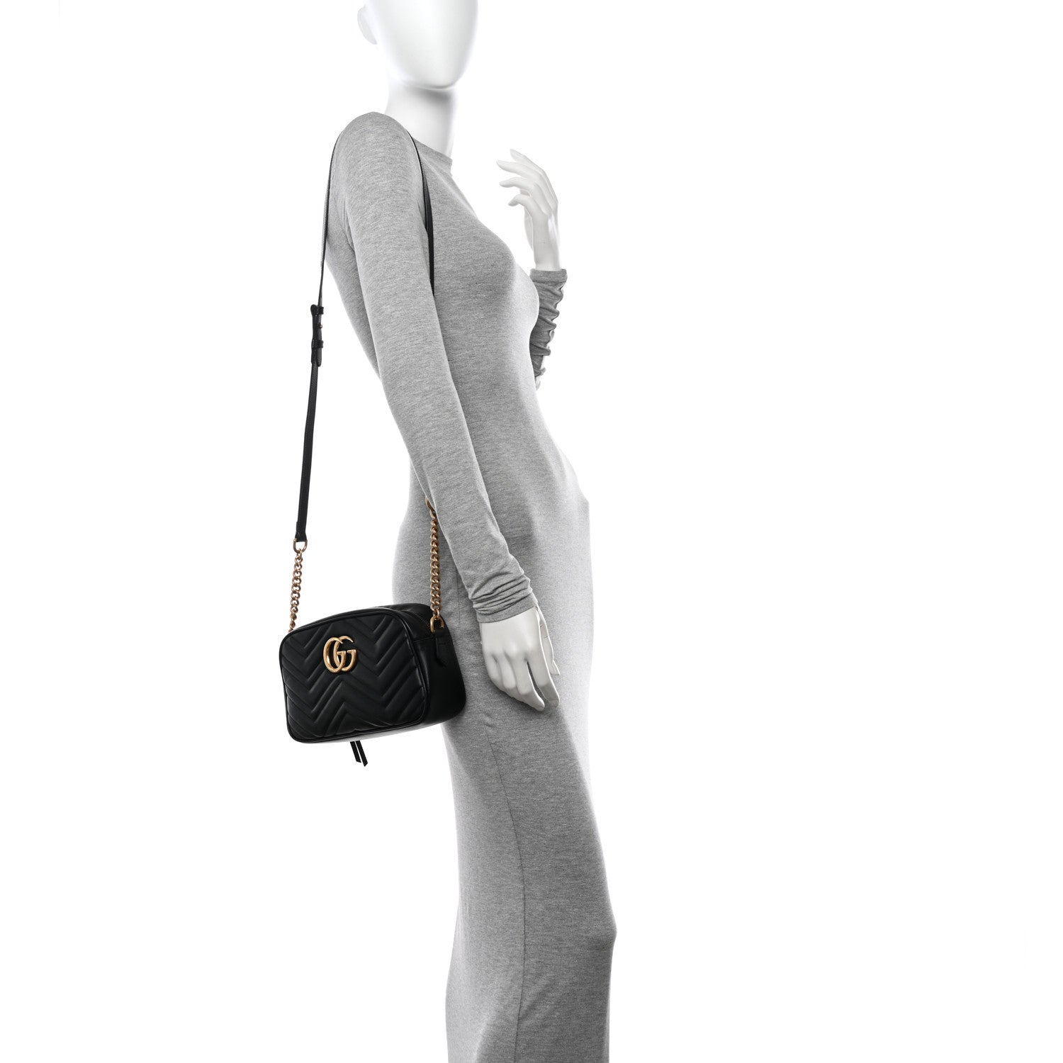 Gucci Calfskin Matelasse Small GG Marmont Chain Shoulder Bag Black 2 of 13