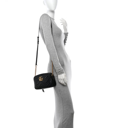 Gucci Calfskin Matelasse Small GG Marmont Chain Shoulder Bag Black 2 of 13