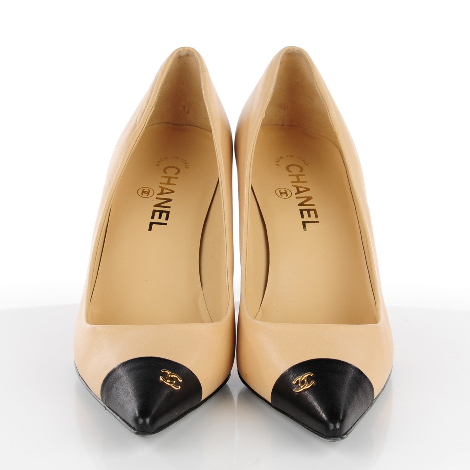 Chanel Lambskin Cap Toe Ankle Gaiter Pumps 39.5 Beige Black 10 of 10