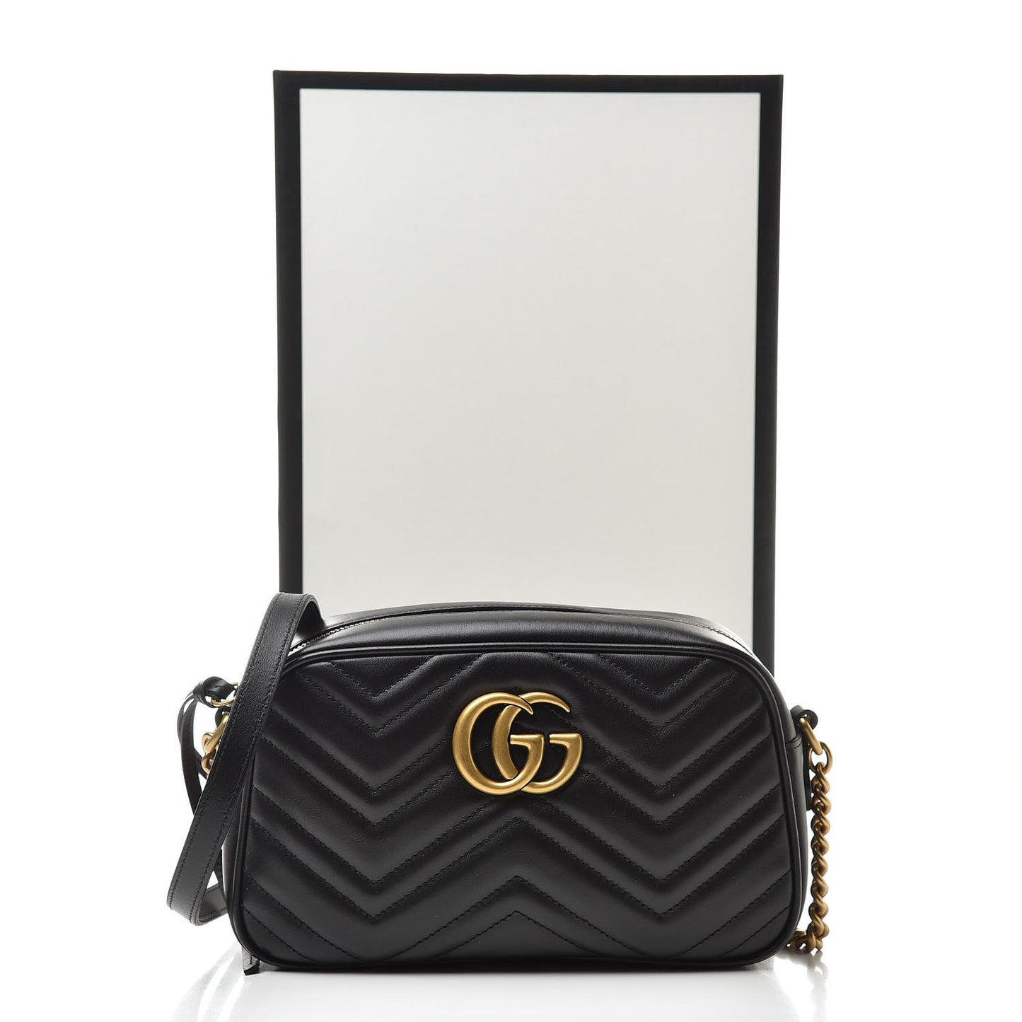 Calfskin Matelasse Small GG Marmont Chain Shoulder Bag Black