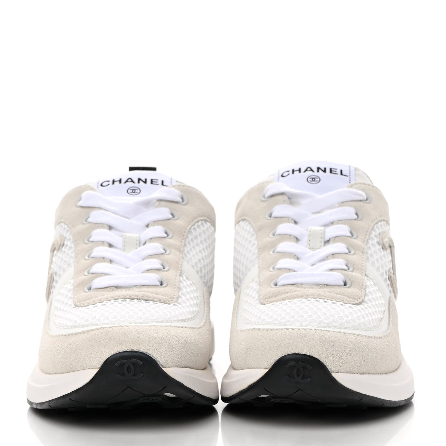 Calfskin Mesh Lycra Suede Womens Logo Sneakers 38.5 White