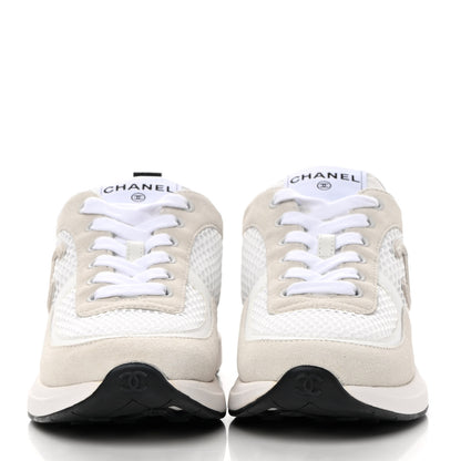 Chanel Calfskin Mesh Lycra Suede Womens Logo Sneakers 38.5 White 2 of 10
