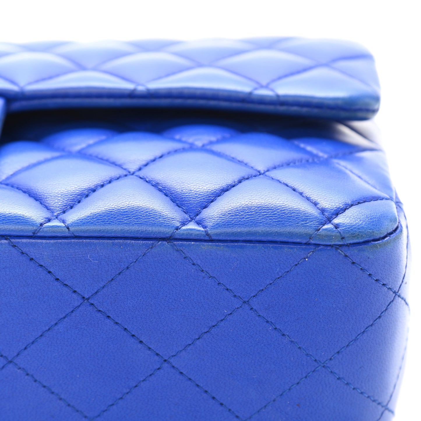 Lambskin Quilted Medium Double Flap Blue