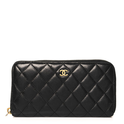 Chanel Lambskin Quilted Large Gusset Zip Around Wallet Black 1 of 14