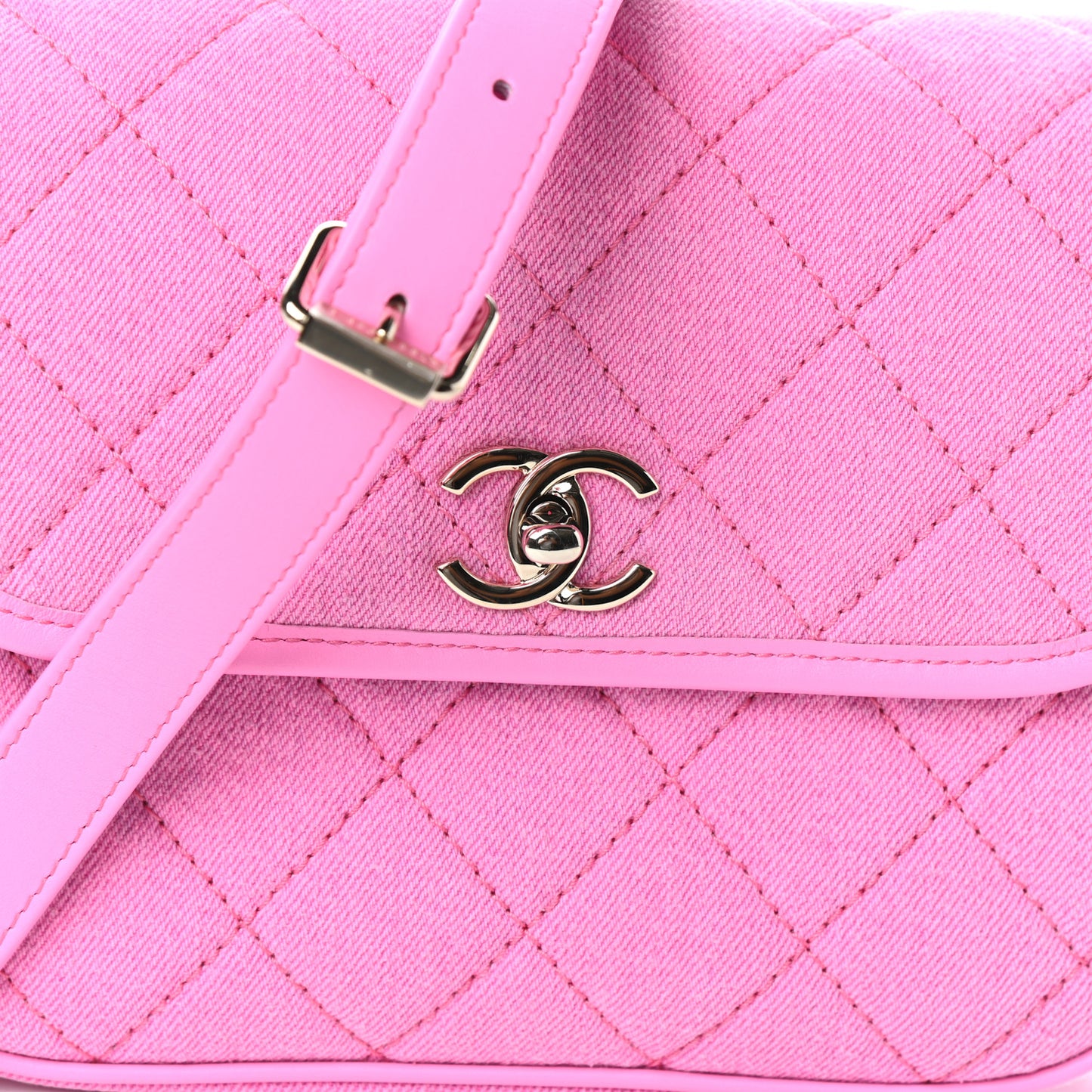 Denim Quilted Small Messenger Flap Neon Pink