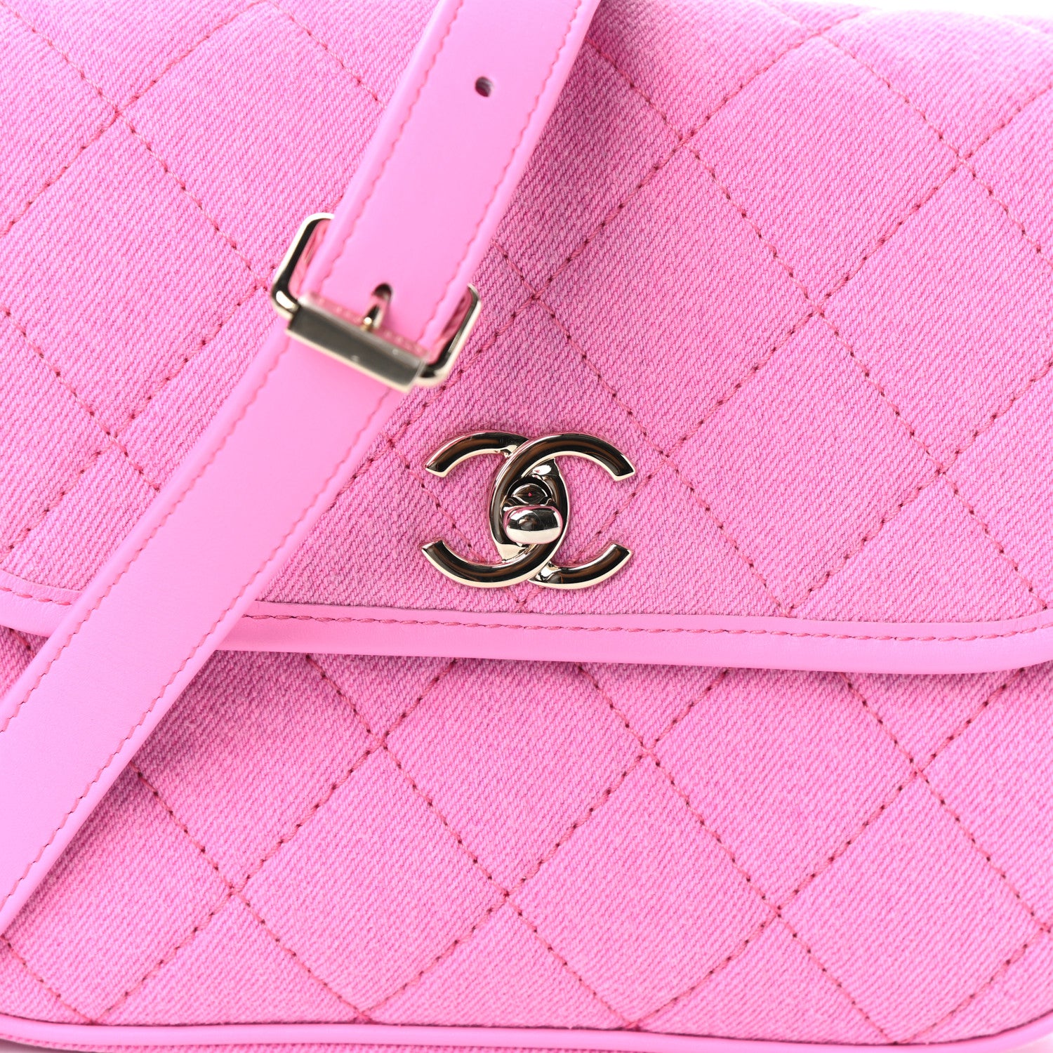 Chanel Denim Quilted Small Messenger Flap Neon Pink 8 of 10