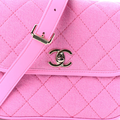 Chanel Denim Quilted Small Messenger Flap Neon Pink 8 of 10