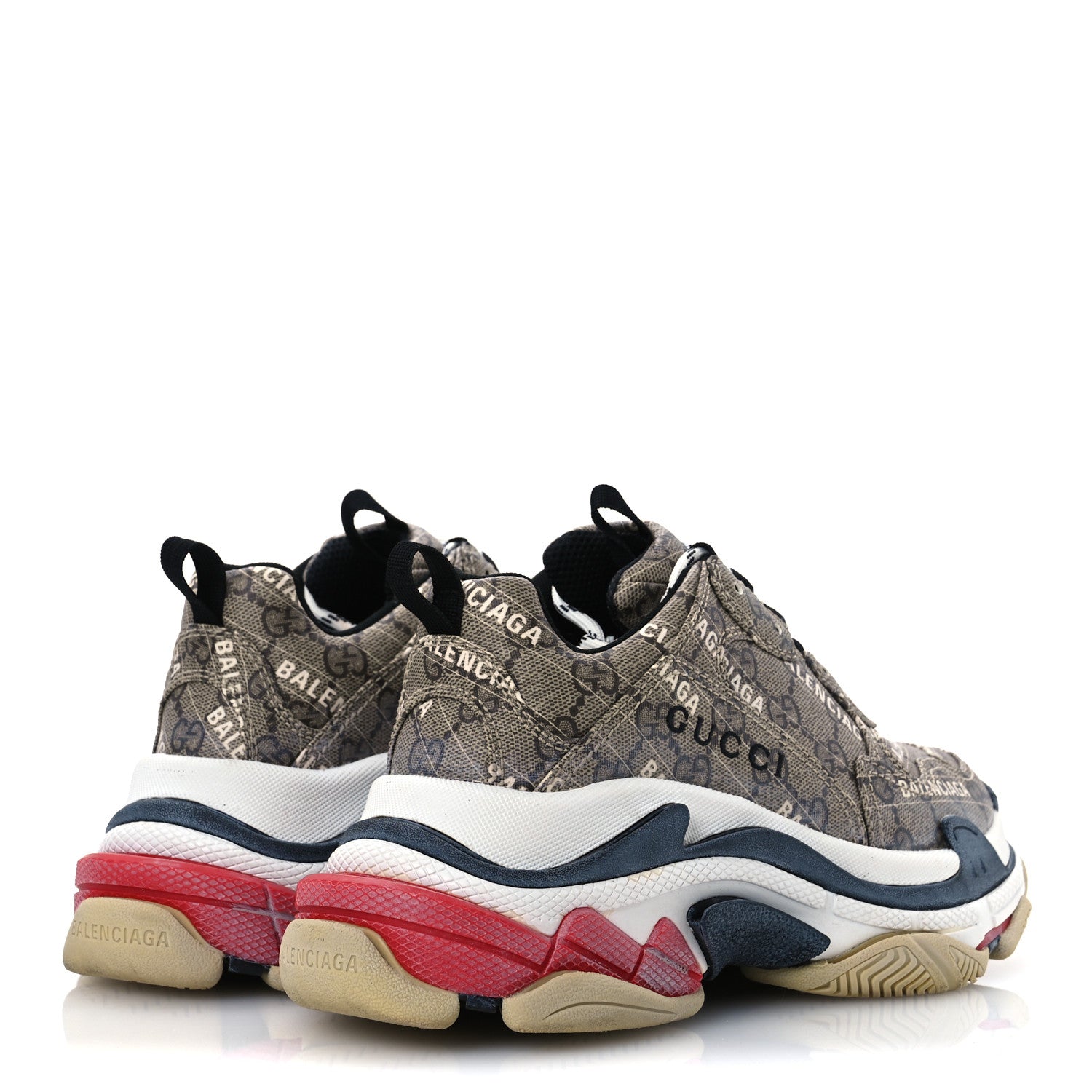 Balenciaga X GUCCI GG Supreme Monogram Allover Logo Womens Triple S Sneakers 37 Beige Ebony Mystic White 5 of 15