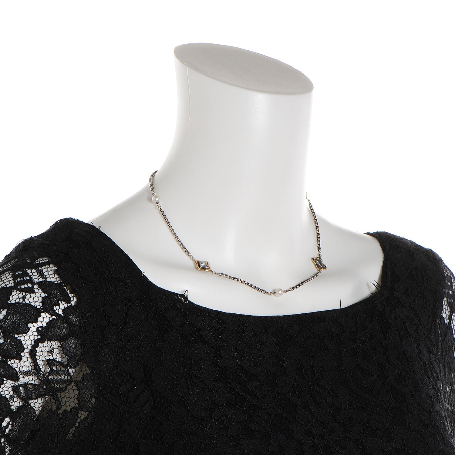 David Yurman Sterling Silver 18K Yellow Gold Quatrefoil Pearl 14mm Station Necklace 2 of 5