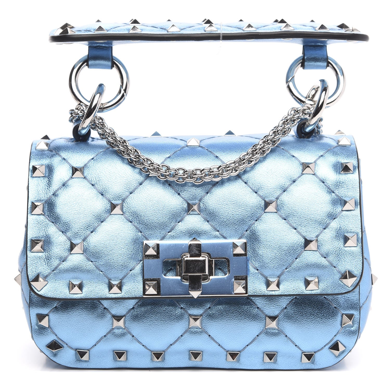 Valentino Garavani Metallic Nappa Micro Rockstud Spike Shoulder Bag Cerulean 1 of 9