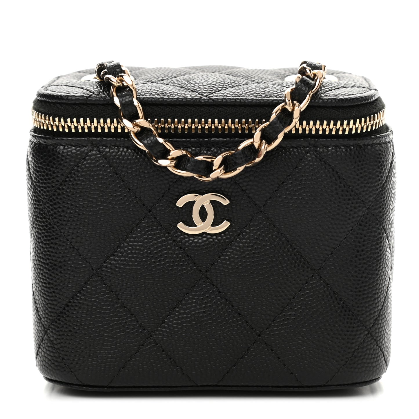 Caviar Quilted Mini Vanity Case With Chain Black