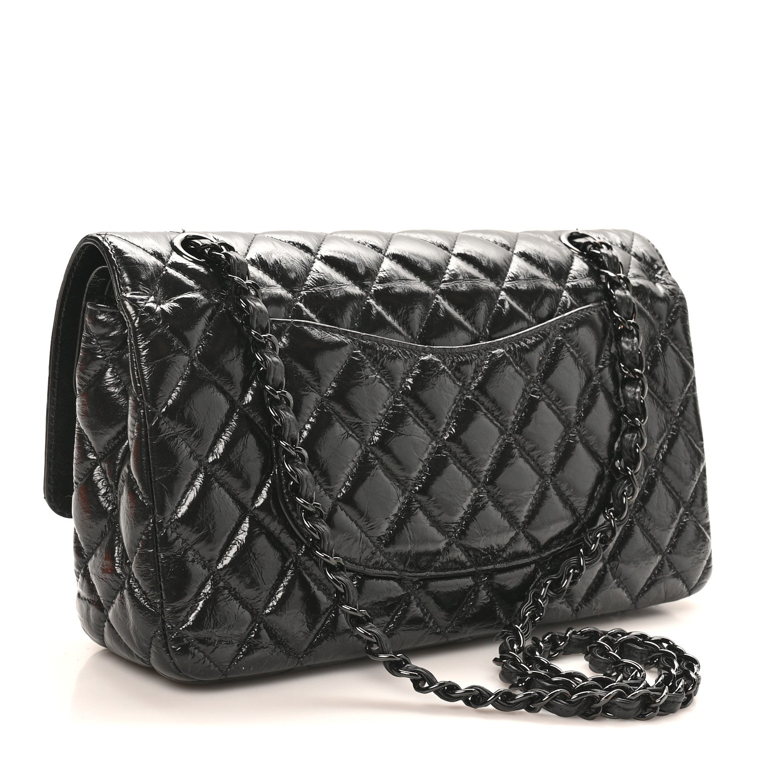 Chanel Shiny Crumpled Calfskin Quilted Medium Double Flap So Black 3 of 11