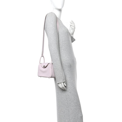 Hermes Taurillon Clemence Verso Mini Lindy 20 Mauve Pale Mushroom 2 of 12