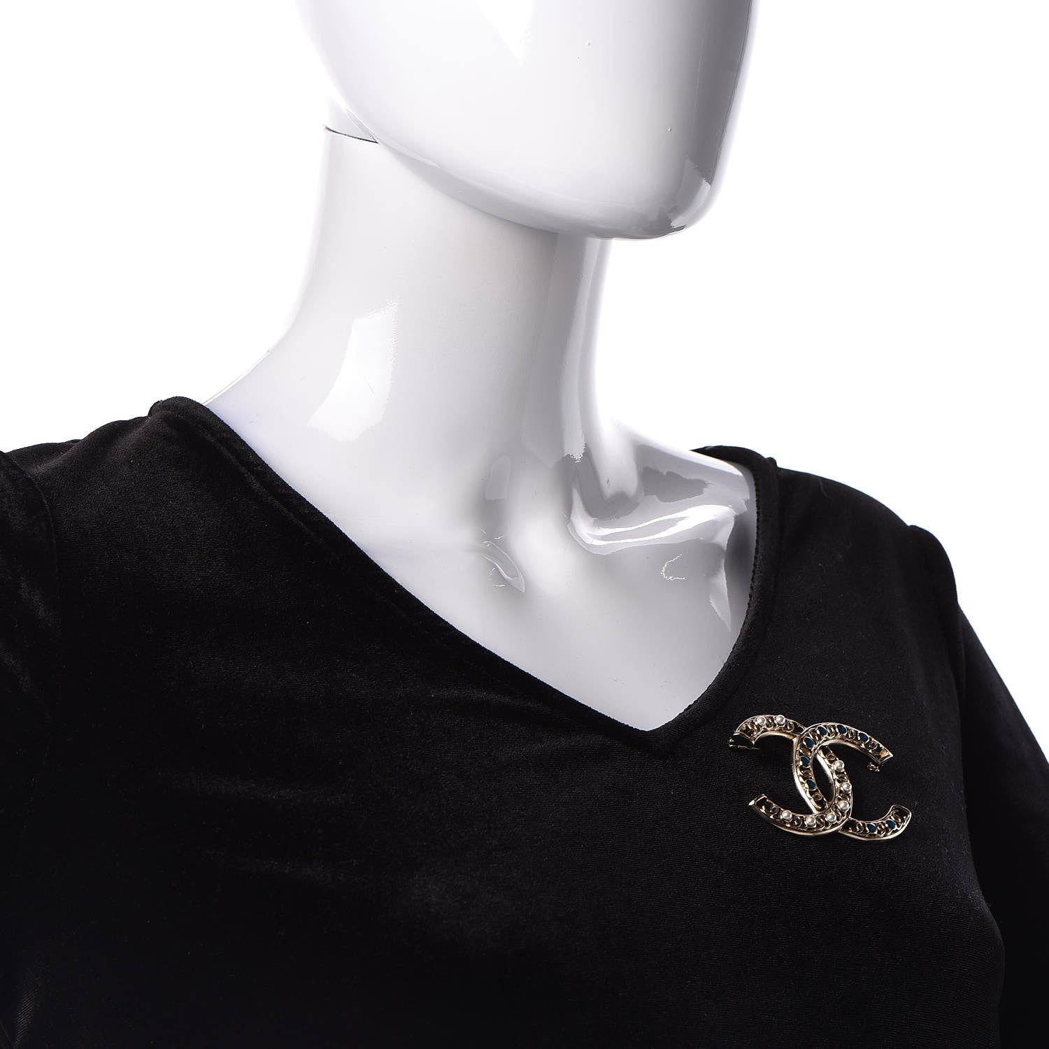 Chanel Pearl Enamel CC Brooch Blue Gold 2 of 4