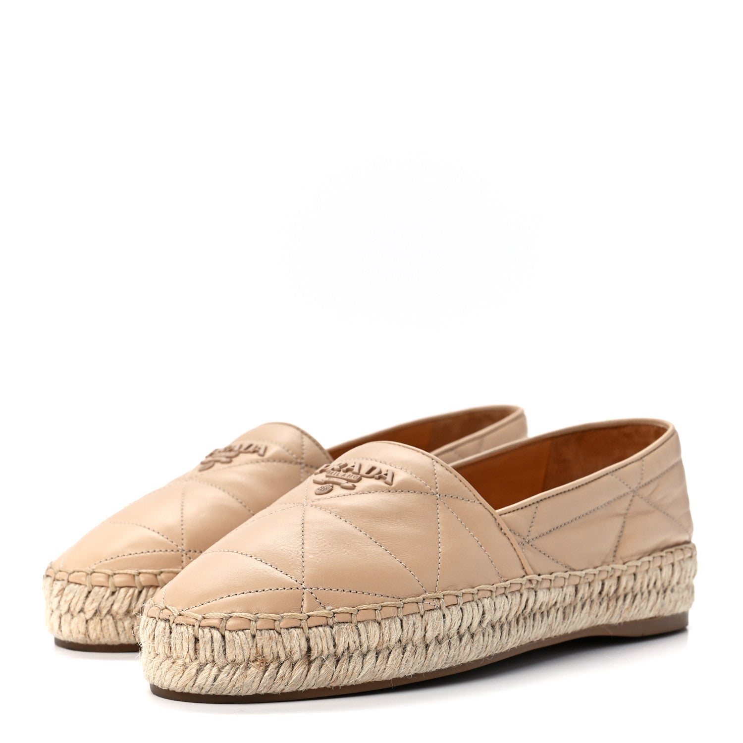 Prada Nappa Quilted Logo Espadrilles 36 Beige 3 of 8
